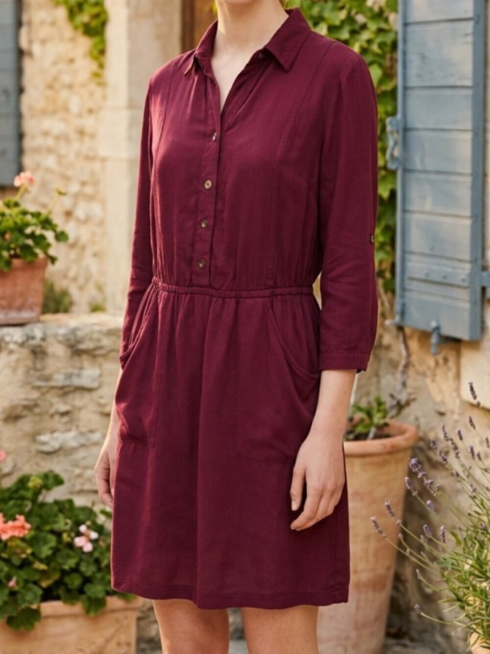 CACHAREL BURGUNDY BUTTON FRONT SHIRT DRESS